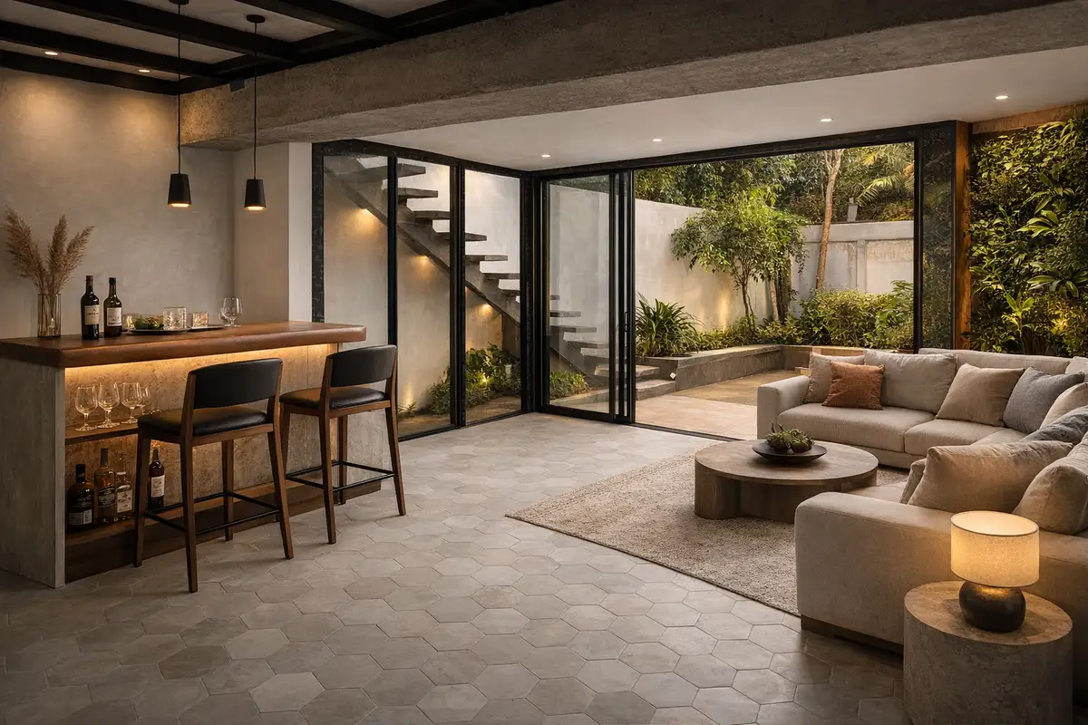 Interior Casa Santa Ana — sala de estar con acabados premium