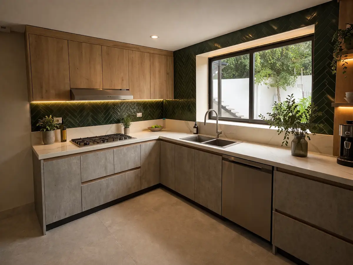 Cocina Casa Santa Ana — mobiliario en madera y diseño contemporáneo