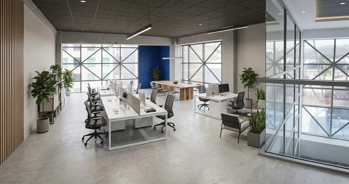 Interior Oficina Escazú — espacio de trabajo moderno y abierto